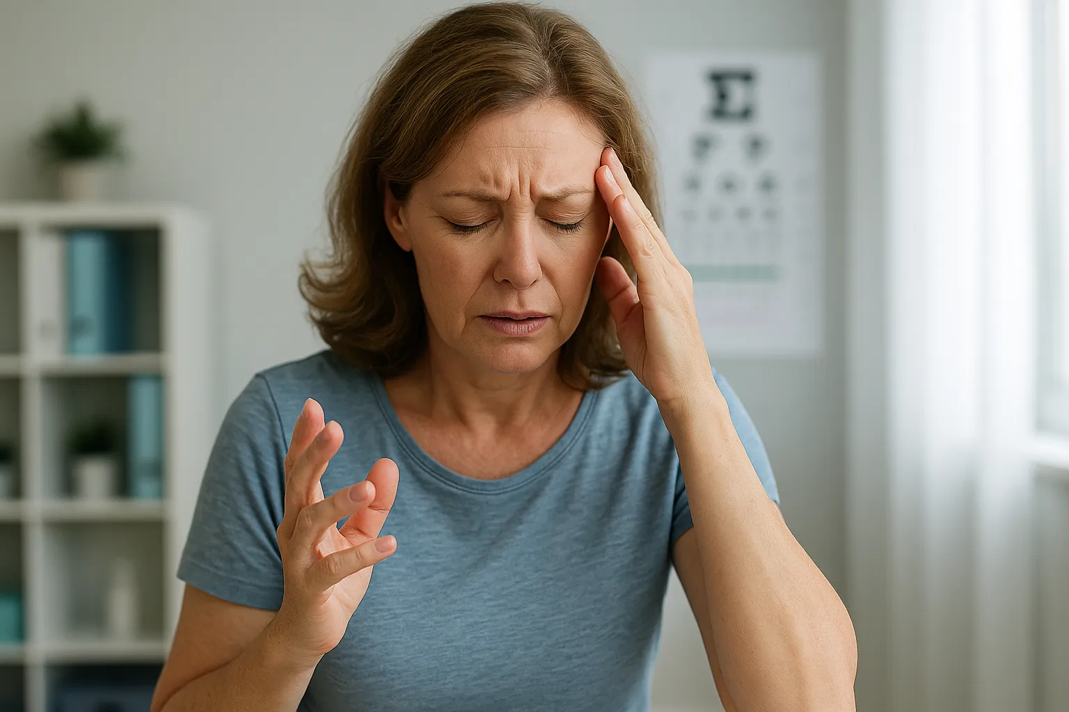 Мужчина испытывает головокружение и держится за голову